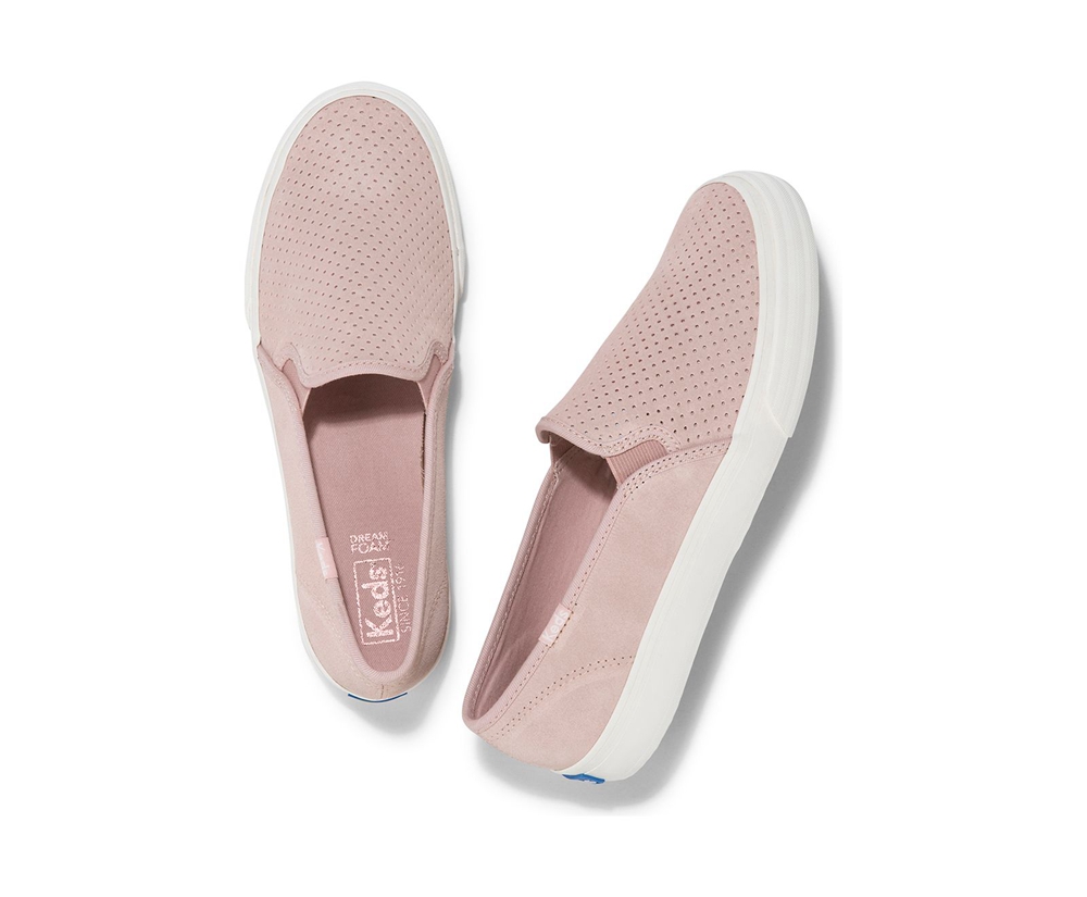 Slip On Γυναικεια - Keds Double Decker Perf Suede - Ροζ - JULIB8195